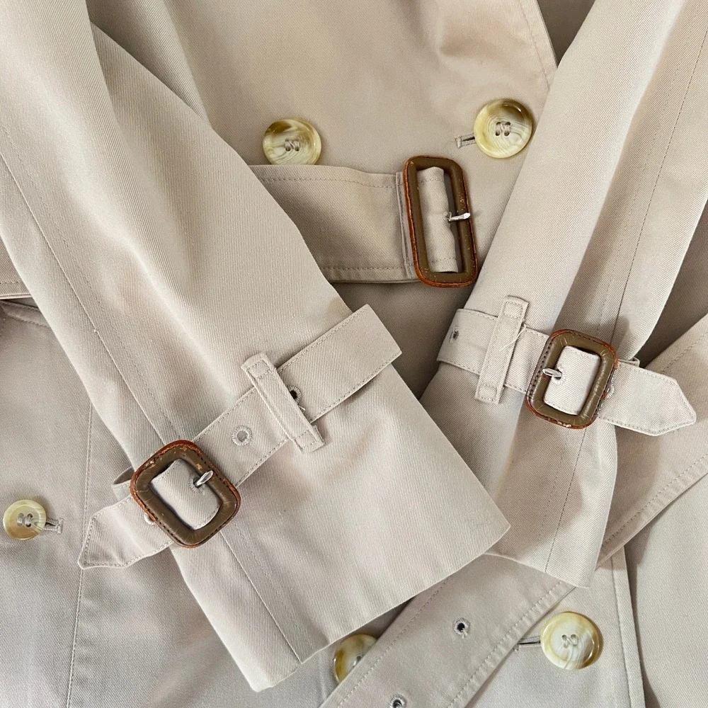 New‎ Burberry Vintage Trench Coat Beige Double Breasted Belted Check XS S - Picture 14 of 16
